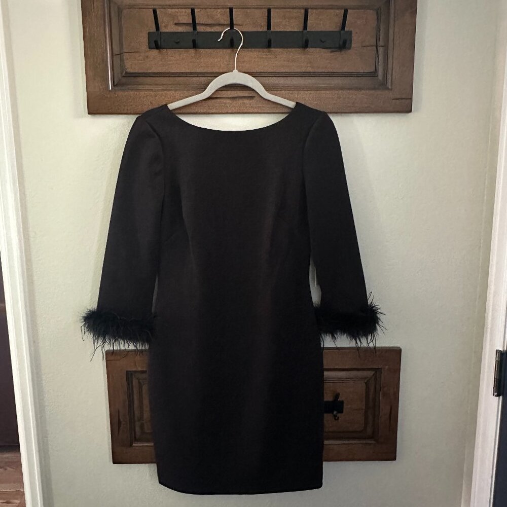 Eliza J black dress with feathers, Holiday/Cocktail/Evening dress, NWT Size 6